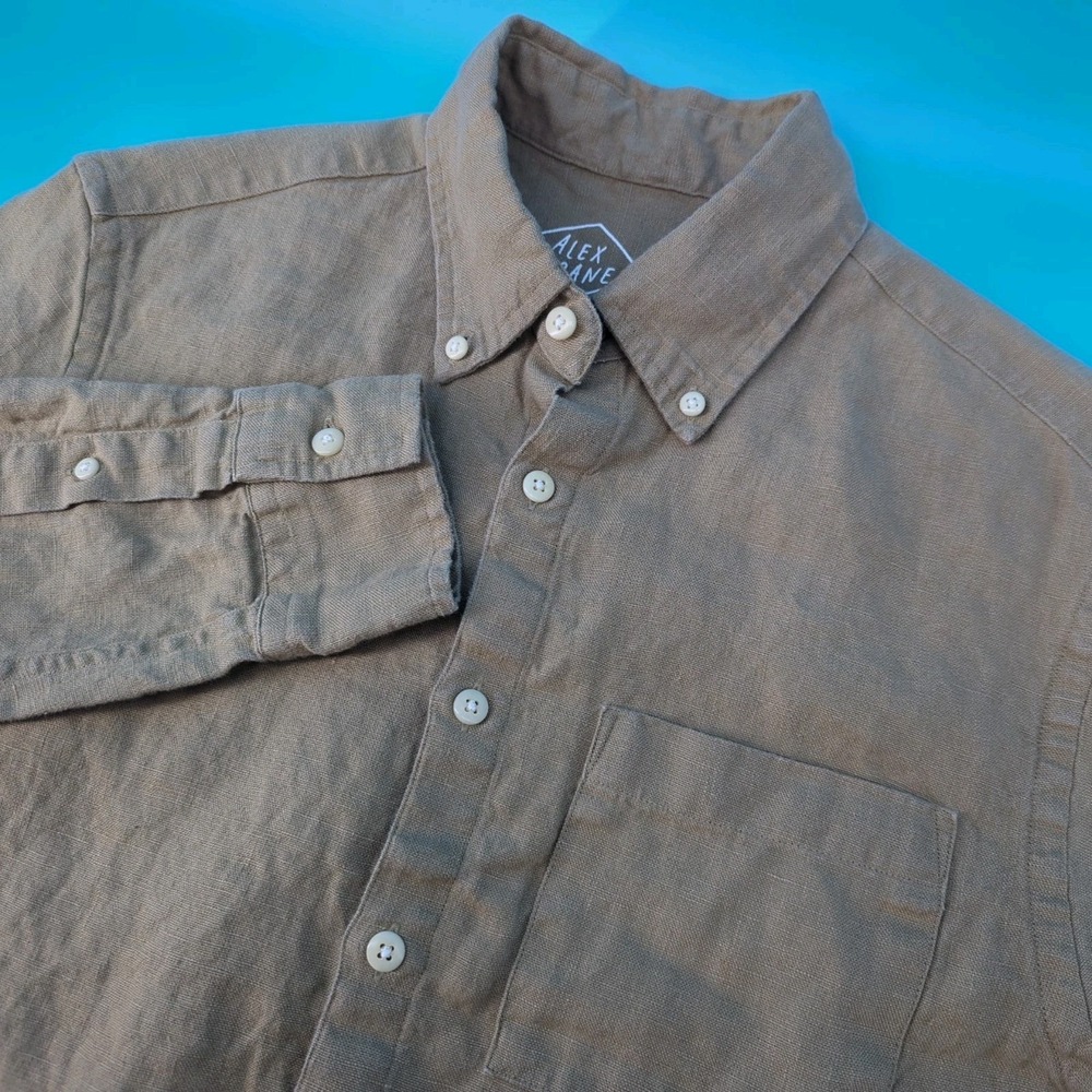 Alex Crane 100% Linen Shirt Men's Small Button Down Brown Tan Euro Luxury Preppy